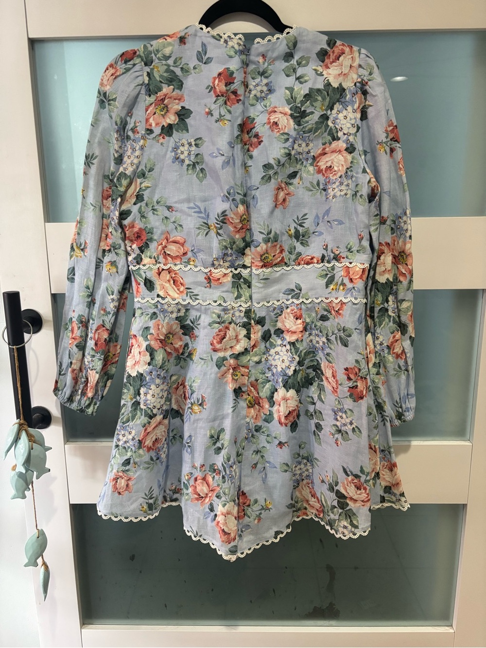 Zimmermann Bowie linen playsuit Pale Blue Floral V-Neck Long Sleeve size 3 - Picture 6 of 6